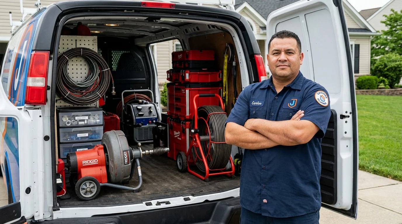 Professional drain cleaning equipment and Johns Plumbing LLC plumber in Pine Grove