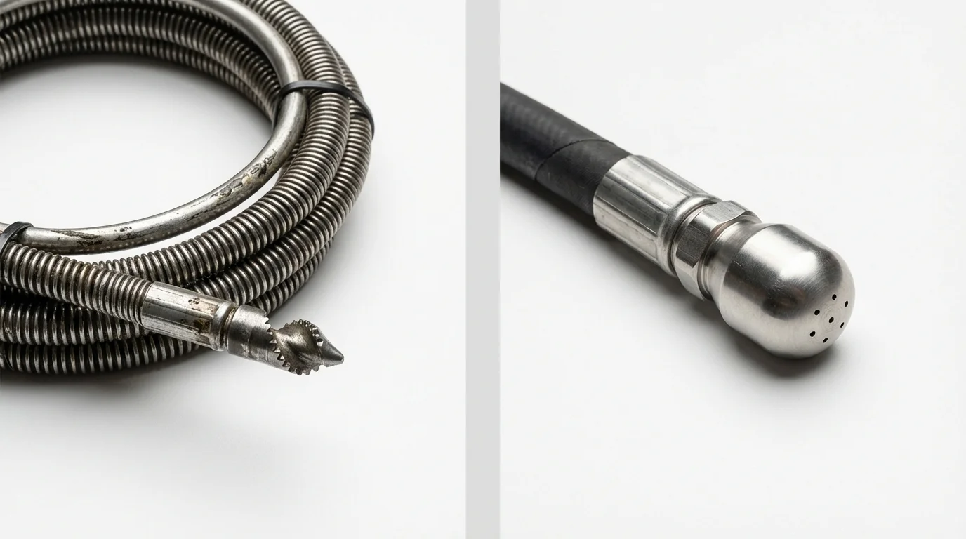 Drain snake cable and hydro jetting nozzle used for drain cleaning in Pine Grove, CA