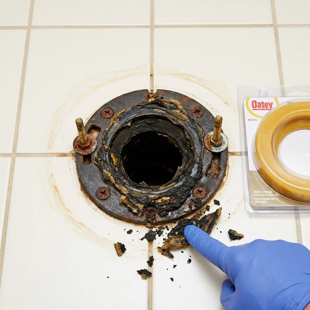 Failed wax ring showing water seepage at the base of a toilet in a Pine Grove, CA home