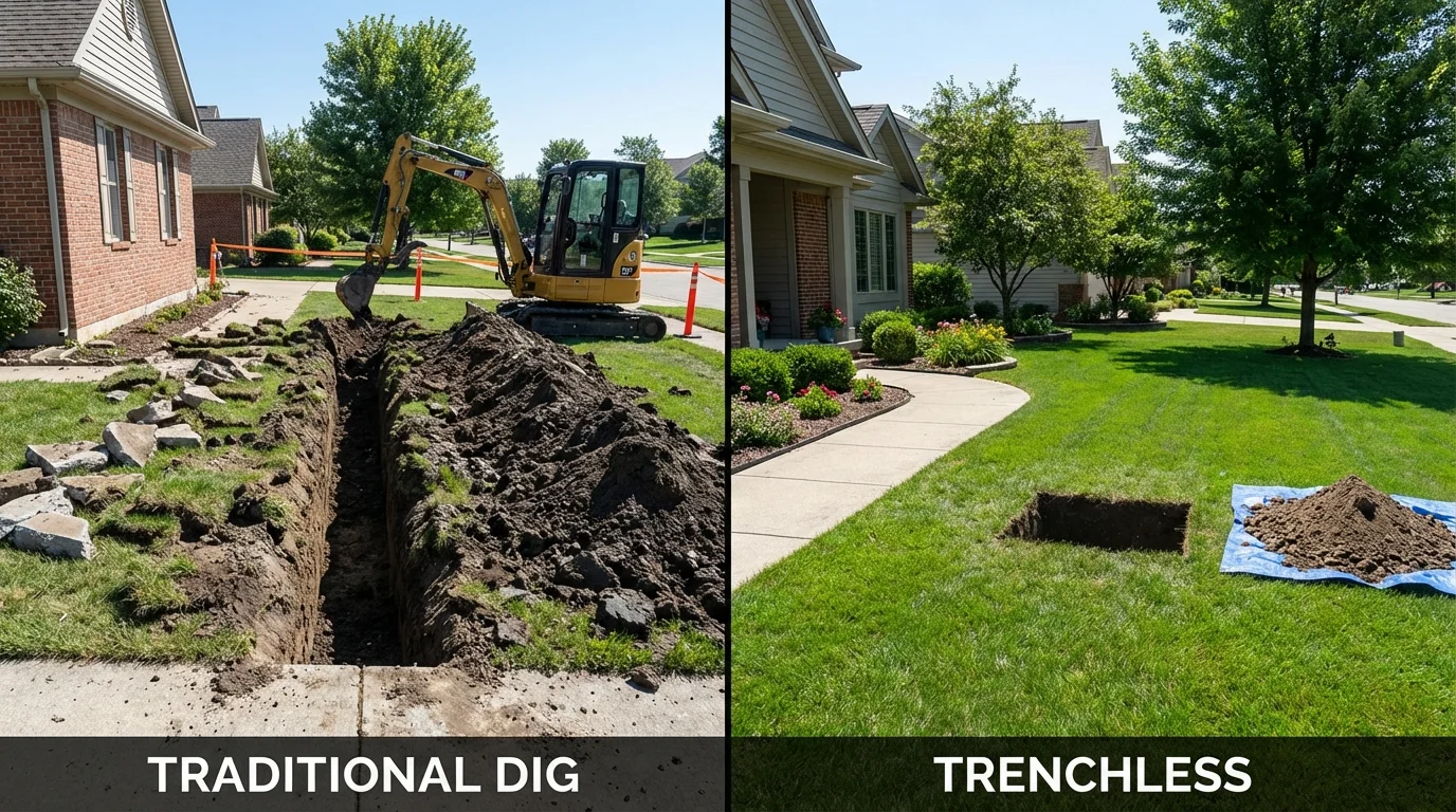 Trenchless sewer repair with minimal yard damage versus traditional excavation in Pine Grove, CA